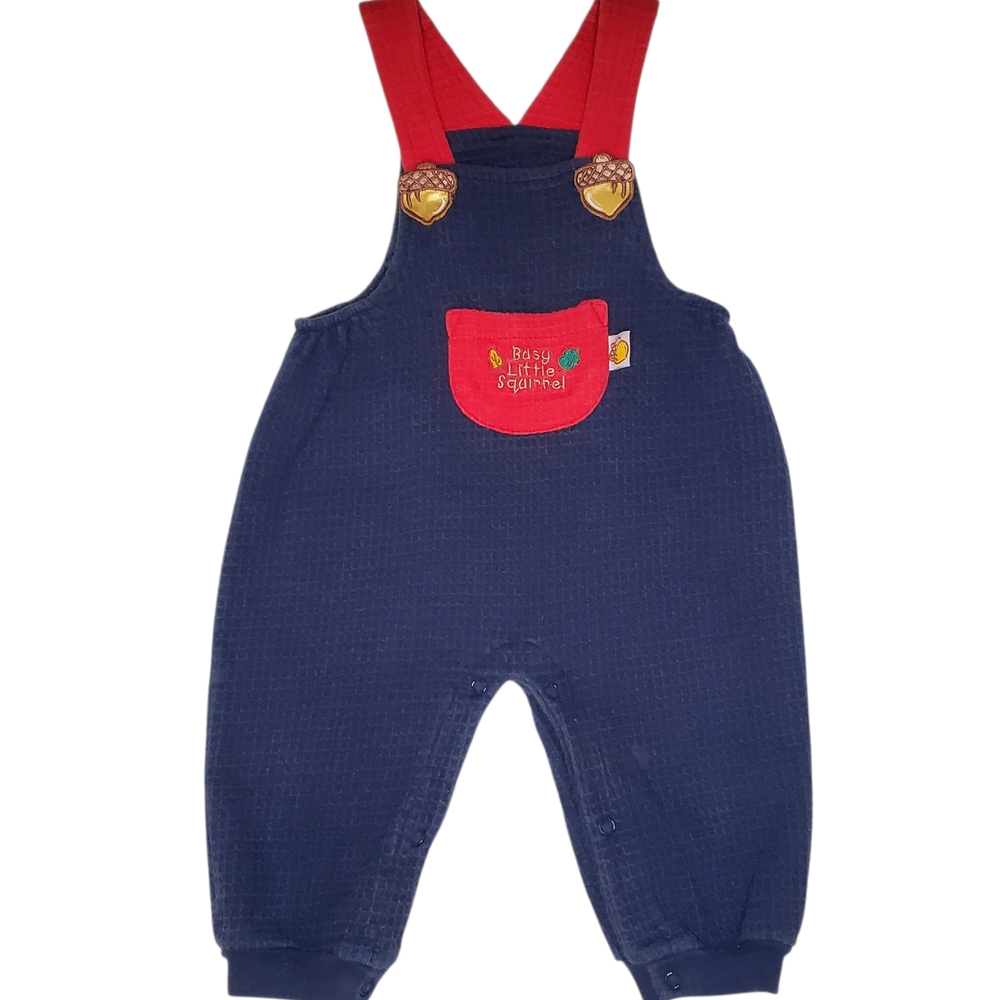 Vintage Happy Kids Overalls Navy|Red Acorn Baby Boys 6-9 Months